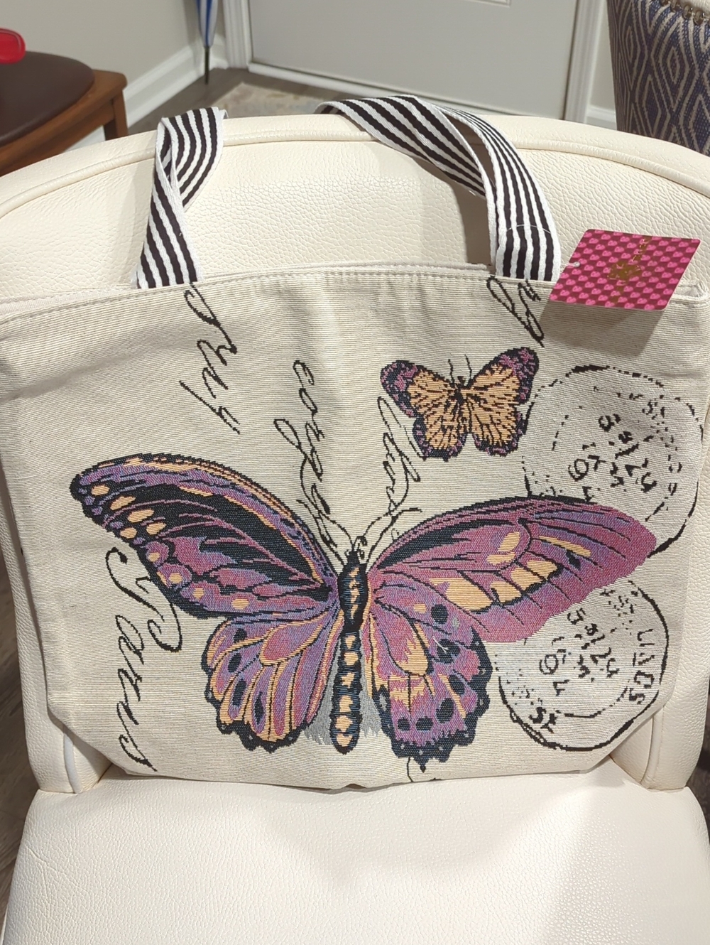 Canvas Butterfly Tote Bag in Pink and Purple